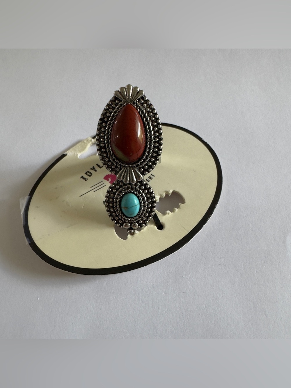 One Size Idyllwind Red and Turquoise Oval Two-Stone Statement Ring